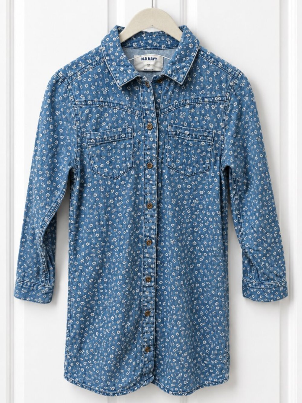 Old Navy Girls Floral Denim Shirt Dress Size M (8)
